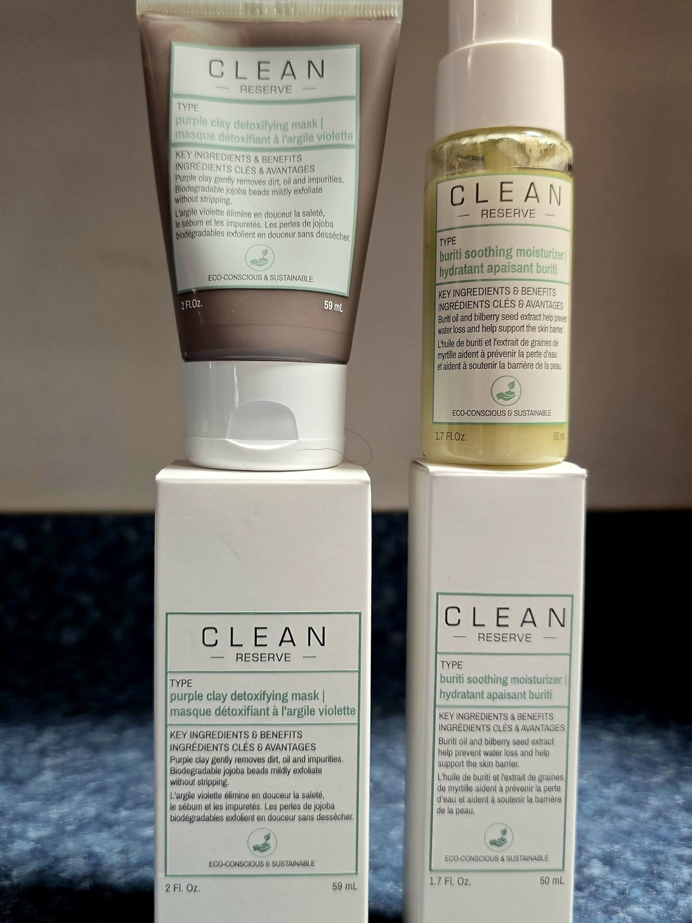 CLEAN RESERVE 2-piece set: Purple clay detoxifying mask 2floz/59ml + Moisturizer